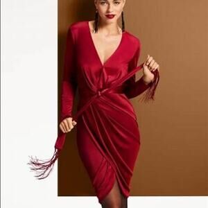 Altuzarra for Target Red Tassel Tie Waist V-Neck Satin Wrap Dress Size XS
